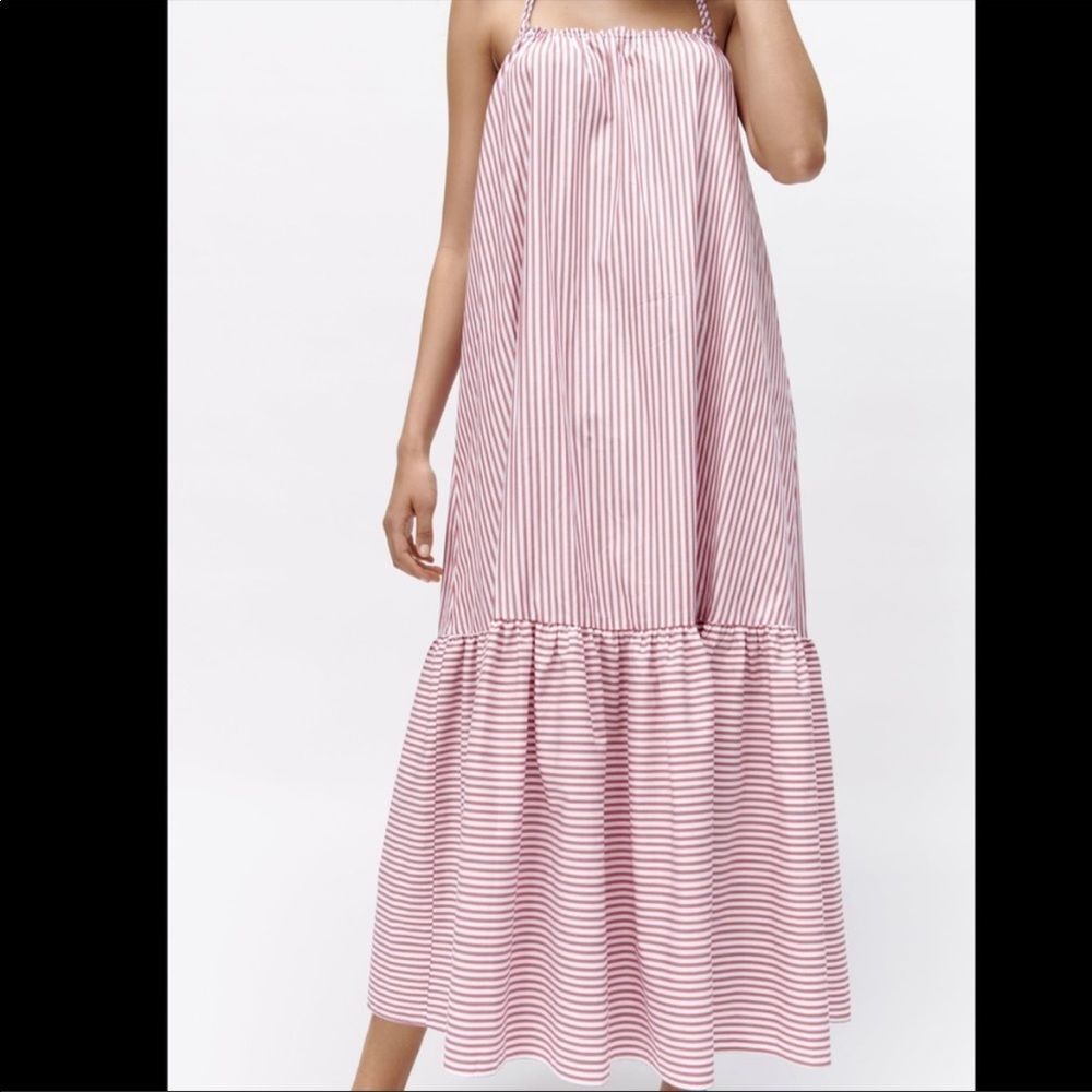 Zara Striped Criss Back Poplin Cotton Dress - Picture 6 of 8